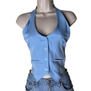 PrettyLittleThing Light Blue Halter Vest Style Tank Top Size 2